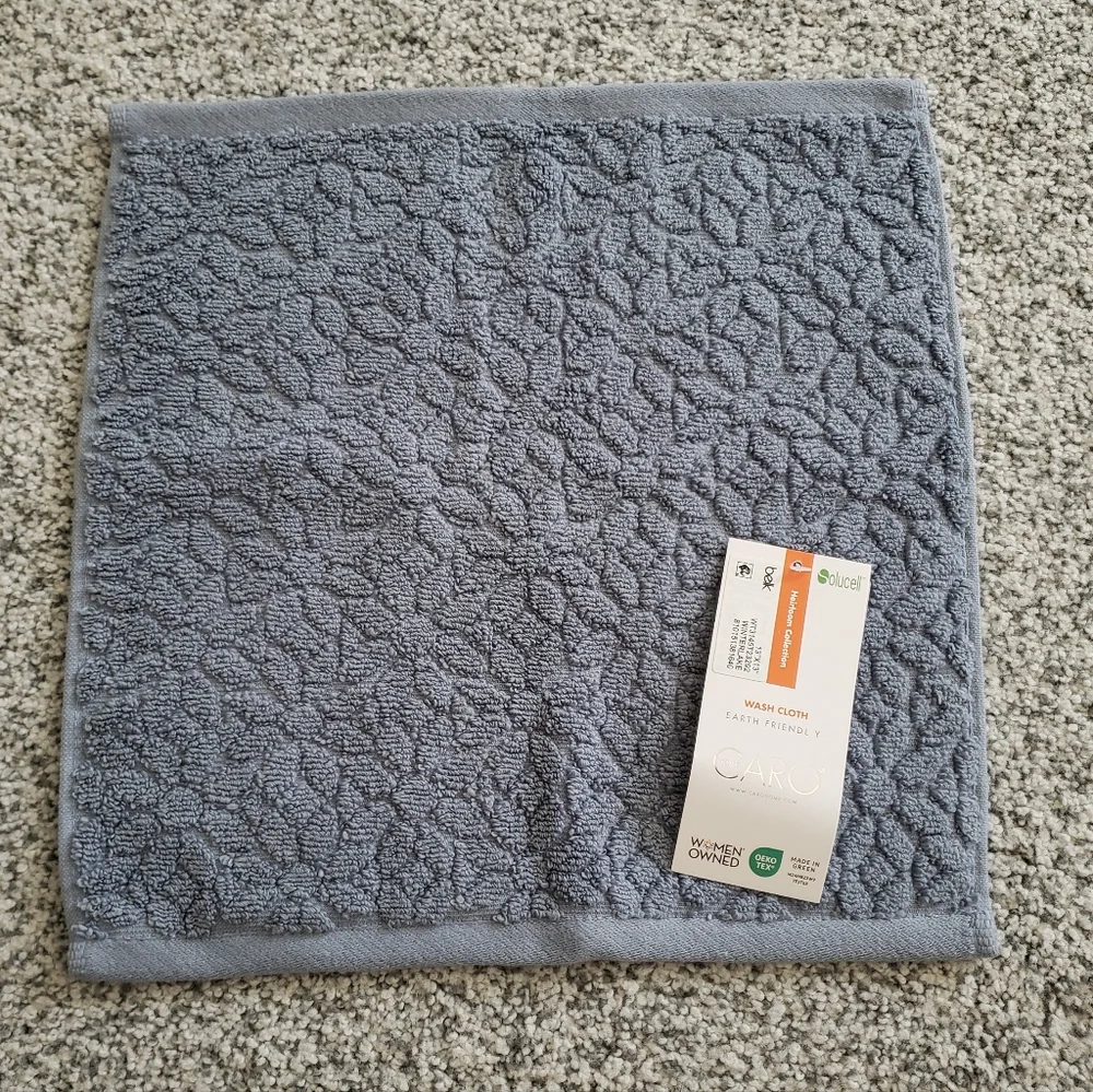 NWT 2 Washcloths Blue With Floral design By CARO